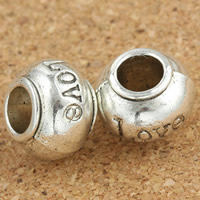 Tibetan Style European Beads, Drum, word love, antique silver color plated, without troll, lead & cadmium free, 8x11mm, Hole:Approx 5mm, 30PCs/Bag, Sold By Bag