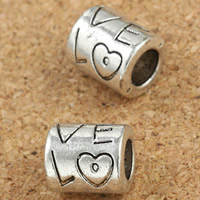 Tibetan Style European Beads, Column, word love, antique silver color plated, without troll, lead & cadmium free, 8x9mm, Hole:Approx 5mm, 30PCs/Bag, Sold By Bag