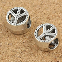 Tibetan Style European Beads, Peace Logo, antique silver color plated, without troll, lead & cadmium free, 7x10mm, Hole:Approx 5mm, 30PCs/Bag, Sold By Bag