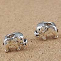 Tibetan Style European Beads, Elephant, antique silver color plated, without troll, lead & cadmium free, 9x14x8mm, Hole:Approx 4mm, 30PCs/Bag, Sold By Bag