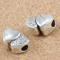Tibetan Style Heart Beads, antique silver color plated, lead & cadmium free, 9x13x7mm, Hole:Approx 3mm, 30PCs/Bag, Sold By Bag
