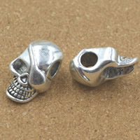 Zinc Alloy European perler, Skull, antik sølv farve forgyldt, uden trold, bly & cadmium fri, 19x12x9mm, Hole:Ca. 5mm, 30pc'er/Bag, Solgt af Bag
