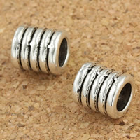 Tibetan Style European Beads, Column, antique silver color plated, without troll, lead & cadmium free, 7x8mm, Hole:Approx 4mm, 30PCs/Bag, Sold By Bag