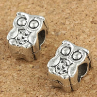 Tibetan Style European Beads, Owl, antique silver color plated, without troll, lead & cadmium free, 7x9x11mm, Hole:Approx 5mm, 30PCs/Bag, Sold By Bag