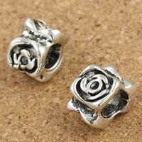 Tibetan Style European Beads, Flower, antique silver color plated, without troll, lead & cadmium free, 7x8mm, Hole:Approx 5mm, 30PCs/Bag, Sold By Bag