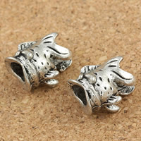 Tibetan Style European Beads, Fish, antique silver color plated, without troll, lead & cadmium free, 9x12x14mm, Hole:Approx 5mm, 30PCs/Bag, Sold By Bag