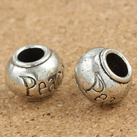 Tibetan Style European Beads, Drum, antique silver color plated, with letter pattern & without troll, lead & cadmium free, 8x11mm, Hole:Approx 5mm, 30PCs/Bag, Sold By Bag