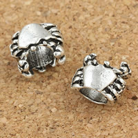 Tibetan Style European Beads, Crab, antique silver color plated, without troll, lead & cadmium free, 6x8x9mm, Hole:Approx 5mm, 30PCs/Bag, Sold By Bag