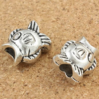 Tibetan Style European Beads, Fish, antique silver color plated, without troll, lead & cadmium free, 8x12x14mm, Hole:Approx 4mm, 30PCs/Bag, Sold By Bag