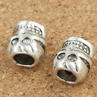 Tibetan Style European Beads, Skull, antique silver color plated, without troll, lead & cadmium free, 7x9x9mm, Hole:Approx 4mm, 30PCs/Bag, Sold By Bag