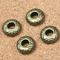 Zink Legierung Europa Perlen, Zinklegierung, flache Runde, antike Bronzefarbe plattiert, ohne troll, frei von Blei & Kadmium, 12x5mm, Bohrung:ca. 5mm, 30PCs/Tasche, verkauft von Tasche