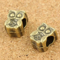 Tibetan Style European Beads, Owl, antique bronze color plated, without troll, lead & cadmium free, 11x9x7mm, Hole:Approx 5mm, 30PCs/Bag, Sold By Bag