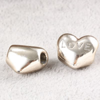 Zinklegierung Herz Perlen, Wort Liebe, UV plattiert, frei von Blei & Kadmium, 12x13x8mm, Bohrung:ca. 3.5mm, 30PCs/Tasche, verkauft von Tasche