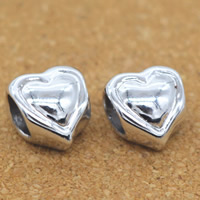 Tibetan Style European Beads, Heart, platinum color plated, without troll, lead & cadmium free, 7x8x9mm, Hole:Approx 5mm, 30PCs/Bag, Sold By Bag