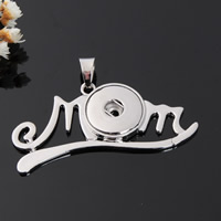 Snap Button Pendant, Tibetan Style, word mom, platinum color plated, Mother Day Jewelry & with letter pattern, lead & cadmium free, 18mm, Hole:Approx 3-5mm, Inner Diameter:Approx 6mm, Sold By PC