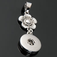 Snap Button Pendant, Tibetan Style, Flower, plated, lead & cadmium free, 18mm, Hole:Approx 3-5mm, Inner Diameter:Approx 6mm, Sold By PC
