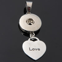 Snap Button Pendant, Tibetan Style, Heart, word love, plated, lead & cadmium free, 18mm, Hole:Approx 3-5mm, Inner Diameter:Approx 6mm, Sold By PC