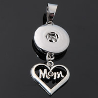 Snap Button Pendant, Tibetan Style, Heart, word mom, platinum color plated, Mother Day Jewelry & with letter pattern, lead & cadmium free, 18mm, Hole:Approx 3-5mm, Inner Diameter:Approx 6mm, Sold By PC