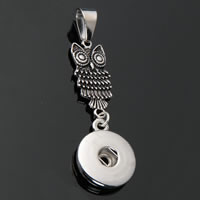 Snap Button Pendant, Tibetan Style, Owl, plated, lead & cadmium free, 18mm, Hole:Approx 3-5mm, Inner Diameter:Approx 6mm, Sold By PC