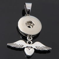 Snap Button Pendant, Tibetan Style, Winged Heart, plated, lead & cadmium free, 18mm, Hole:Approx 3-5mm, Inner Diameter:Approx 6mm, Sold By PC