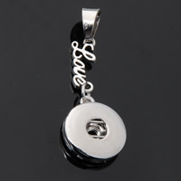 Snap Button Pendant Zinc Alloy Flat Round word love platinum color plated with letter pattern lead & cadmium free 18mm Approx 3-5mm Inner Approx 6mm Sold By PC