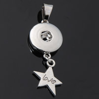 Snap Button Pendant, Tibetan Style, Star, word love, plated, with letter pattern, lead & cadmium free, 18mm, Hole:Approx 3-5mm, Inner Diameter:Approx 6mm, Sold By PC