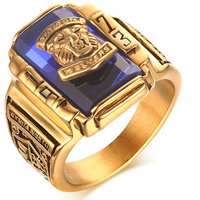 Hombres de acero inoxidable anillo del dedo, con Cristal, chapado en oro real, diverso tamaño para la opción & con el patrón de la letra & para hombre & facetas & ennegrezca, 20mm, Vendido por UD
