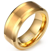 Кольцо пальца мужчины из нержавеющей стали, Вольфрама сталь, плакированный настоящим золотом, разный размер для выбора & с письмо узором & Матовый металлический эффект & Мужский, 8mm, продается PC