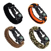 Survival Bracelets, Paracord, with Glass, plastic Side Release Buckle, with fire starter & with compass & for man, more colors for choice, 230mm, 5Strands/Bag, Sold By Bag
