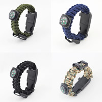 Survival Bracelets, Paracord, with Glass, plastic Side Release Buckle, with fire starter & with compass & with bottle opener & with thermometer & for man, more colors for choice, 230mm, 5Strands/Bag, Sold By Bag