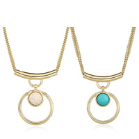 Fashion Turquoise Necklace, Tibetan Style, with iron chain, with 8cm extender chain, Donut, gold color plated, twist oval chain, more colors for choice, lead & cadmium free, 70x80mm, Length:Approx 18 Inch, 3Strands/Bag, Sold By Bag