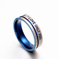 El anillo de dedo unisex, Partículas de acero, electroforesis, unisexo & diverso tamaño para la opción & con el patrón de la letra, 6mm, Vendido por UD