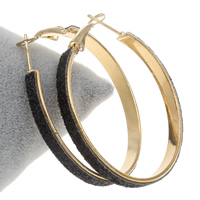 Iron Hoop Earring, with glitter leather, Donut, gold color plated, lead & cadmium free, 40x44x4mm, Sold By Pair
