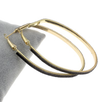 Iron Hoop Earring, with glitter leather, gold color plated, lead & cadmium free, 42x69x4mm, Sold By Pair
