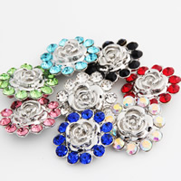 Jewelry Snap Button, Tibetan Style, Flower, platinum color plated, with rhinestone, more colors for choice, lead & cadmium free, 18mm, 10PCs/Bag, Sold By Bag