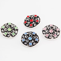 Jewelry Snap Button, Tibetan Style, Flat Round, antique silver color plated, with rhinestone, more colors for choice, lead & cadmium free, 18mm, 10PCs/Bag, Sold By Bag