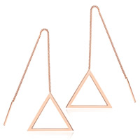 aço inoxidável Linha através Brincos, Triângulo, rosa real com banho de cor, para mulher, 22mm, vendido por par