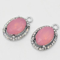 Tibetan Style Flat Oval Pendants, with Crystal, platinum color plated, faceted & with rhinestone, lead & cadmium free, 22x15x6mm, Hole:Approx 1-2mm, 20PCs/Bag, Sold By Bag