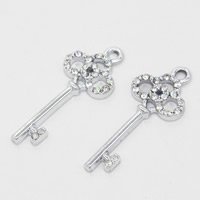 Zinc Alloy Key Pendants platinum color plated with rhinestone lead & cadmium free Approx 1-2mm Sold By Bag