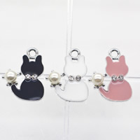 Zinc Alloy Animal Pendants Cat platinum color plated enamel & with rhinestone lead & cadmium free Approx 1-2mm Sold By Bag