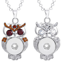 Snap Button Pendant Zinc Alloy Owl platinum color plated with rhinestone lead & cadmium free 18mm Approx 3-5mm Inner Approx 6mm Sold By PC