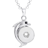 Snap Button Pendant Zinc Alloy Dolphin platinum color plated with rhinestone lead & cadmium free 18mm Approx 3-5mm Inner Approx 6mm Sold By PC