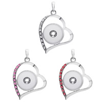 Snap Button Pendant, Tibetan Style, Heart, platinum color plated, with rhinestone, more colors for choice, lead & cadmium free, 18mm, Hole:Approx 3-5mm, Inner Diameter:Approx 6mm, Sold By PC