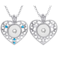 Snap Button Pendant, Tibetan Style, Heart, platinum color plated, with rhinestone, more colors for choice, lead & cadmium free, 18mm, Hole:Approx 3-5mm, Inner Diameter:Approx 6mm, Sold By PC