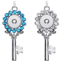 Snap Button Pendant Zinc Alloy Key platinum color plated with rhinestone lead & cadmium free 18mm Approx 3-5mm Inner Approx 6mm Sold By PC