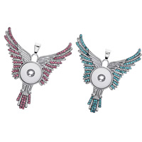 Snap Button Pendant, Tibetan Style, Wing Shape, antique silver color plated, with rhinestone, more colors for choice, lead & cadmium free, 18mm, Hole:Approx 3-5mm, Inner Diameter:Approx 6mm, Sold By PC