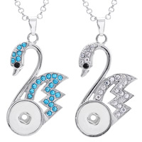 Snap Button Pendant Zinc Alloy Swan platinum color plated with rhinestone lead & cadmium free 18mm Approx 3-5mm Inner Approx 6mm Sold By PC