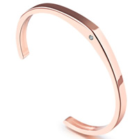 acier inoxydable bracelet manchette, Plaqué de couleur d'or rose, pavé de micro zircon & pour femme, Diamètre intérieur:Environ 47mm, Longueur:Environ 5.9 pouce, Vendu par PC