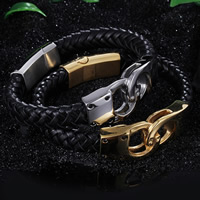 Men Bracelet Cowhide with Stainless Steel Handcuffs plated for man & with rhinestone 21mm Sold Per Approx 8.6 Inch Strand