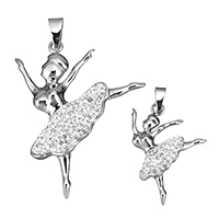 Stainless Steel Pendants, with Rhinestone Clay Pave, Dancing Girl, different size for choice, original color, Sold By PC
